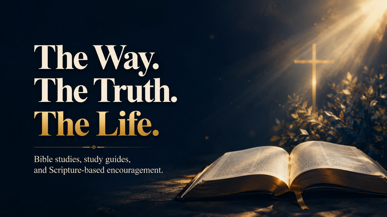 Fourteen6 homepage hero image with an open Bible, glowing cross, and the words The Way, The Truth, The Life